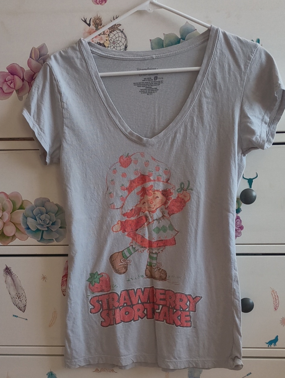 Strawberry Shortcake Light Gray V-Neck Graphic Tee